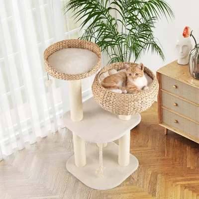 GIANTEX Arbre Chat 104 cm, 4 Niveaux, Tige Massette, Niche, Sisal, Balles GIANTEX Arbre Chat 104 cm, 4 Niveaux, Tige Massette, Niche, Sisal, Balles