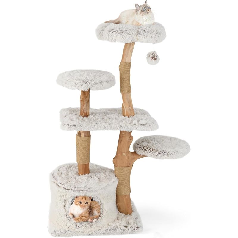 Giantex Klettermöbel Mit Holzpfosten, Katzenhaus, Plattform Und Spielkugel
