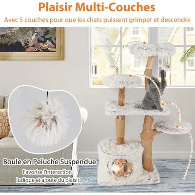 GIANTEX Arbre Chat 135 cm, 5 Niveaux, Sisal, Fleur, Condo, Balle GIANTEX Arbre Chat 135 cm, 5 Niveaux, Sisal, Fleur, Condo, Balle