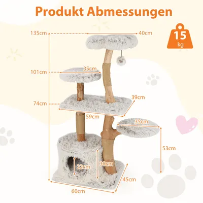 Giantex Klettermöbel Mit Holzpfosten, Katzenhaus, Plattform Und Spielkugel Giantex Klettermöbel Mit Holzpfosten, Katzenhaus, Plattform Und Spielkugel