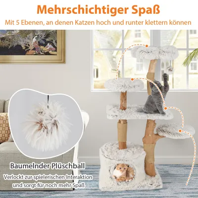 Giantex Klettermöbel Mit Holzpfosten, Katzenhaus, Plattform Und Spielkugel Giantex Klettermöbel Mit Holzpfosten, Katzenhaus, Plattform Und Spielkugel