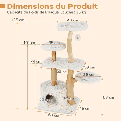 GIANTEX Arbre Chat 135 cm, 5 Niveaux, Sisal, Fleur, Condo, Balle GIANTEX Arbre Chat 135 cm, 5 Niveaux, Sisal, Fleur, Condo, Balle