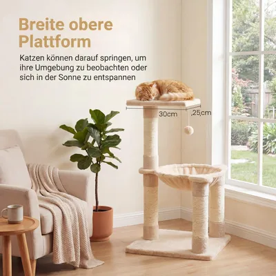 GIANTEX Kratzbaum Für Katzen, 2 Etagen, Hängematte, Ball. Aus Plüsch
