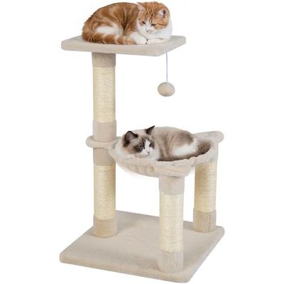 GIANTEX Arbre Chat Griffoir 2 Étages, Hamac, Balle. En Peluche