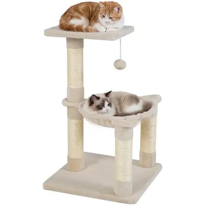 GIANTEX Arbre Chat Griffoir 2 Étages, Hamac, Balle. En Peluche