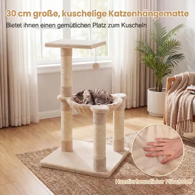 GIANTEX Kratzbaum Für Katzen, 2 Etagen, Hängematte, Ball. Aus Plüsch