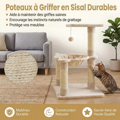GIANTEX Arbre Chat Griffoir 2 Étages, Hamac, Balle. En Peluche GIANTEX Arbre Chat Griffoir 2 Étages, Hamac, Balle. En Peluche