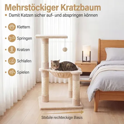 GIANTEX Kratzbaum Für Katzen, 2 Etagen, Hängematte, Ball. Aus Plüsch