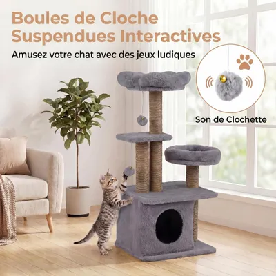 GIANTEX Arbre Chat 96 cm 5 Niveaux, Fleur, Nichoir, 3 Sisal, Pompons, Balle