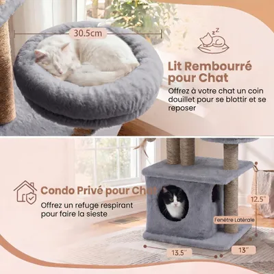 GIANTEX Arbre Chat 96 cm 5 Niveaux, Fleur, Nichoir, 3 Sisal, Pompons, Balle