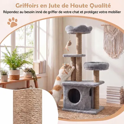 GIANTEX Arbre Chat 96 cm 5 Niveaux, Fleur, Nichoir, 3 Sisal, Pompons, Balle