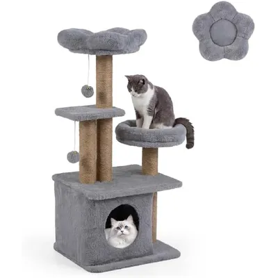 GIANTEX Arbre Chat 96 cm 5 Niveaux, Fleur, Nichoir, 3 Sisal, Pompons, Balle