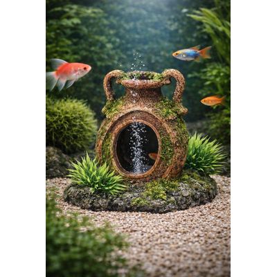 Décoration aquarium amphore cachette poisson avec prise pompe a air