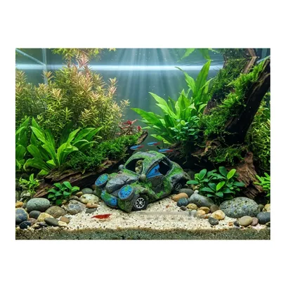 Décoration aquarium voiture scarabée cachette effet mousse