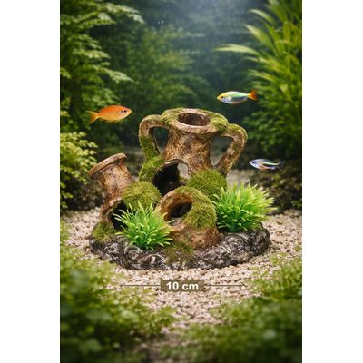 Décoration aquarium amphores empilées cachettes effet mousse