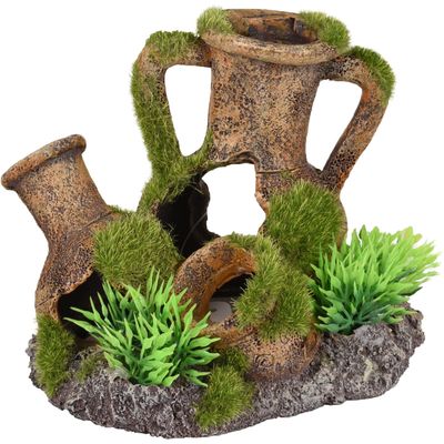 Décoration aquarium amphores empilées cachettes effet mousse
