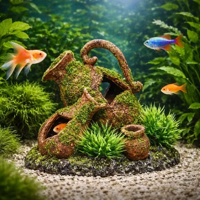 Décoration aquarium amphore cachette poissons décor naturel