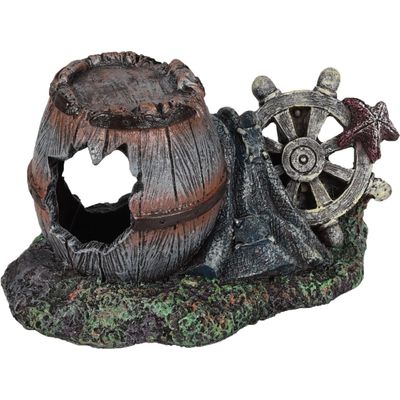 Décoration aquarium tonneau cassé gouvernail cachette pour poisson