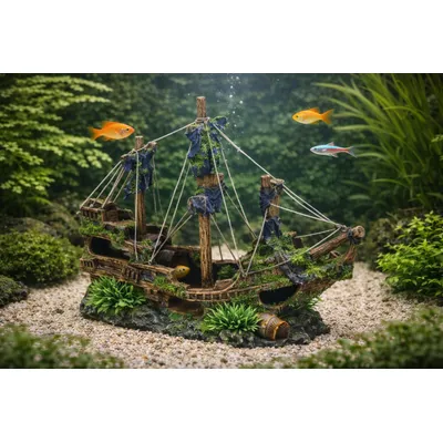 Décoration aquarium grande épave de navire cachettes poissons