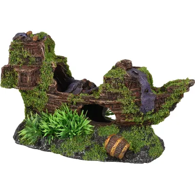 Décoration aquarium épave de bateau cachettes effet mousse