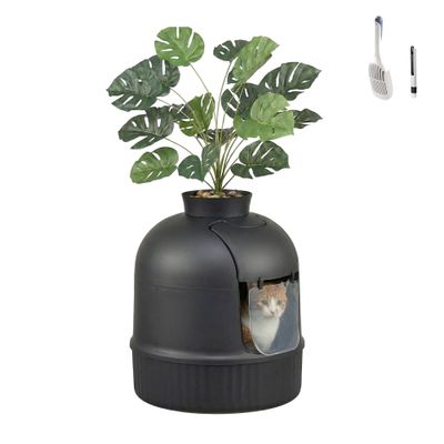 Feandrea Meuble pour Litière de Chat avec Plante Artificielle