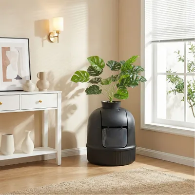 Feandrea Meuble pour Litière de Chat avec Plante Artificielle