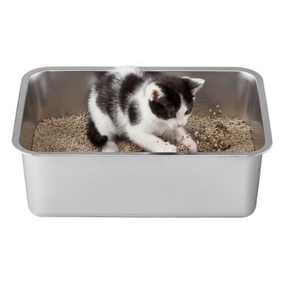 Feandrea Bac à Litière pour Chats en Acier Inoxydable, Ouvert