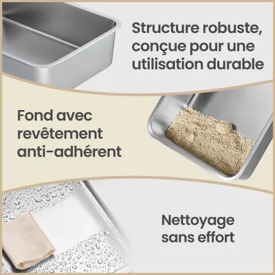 Feandrea Bac à Litière pour Chats en Acier Inoxydable, Ouvert