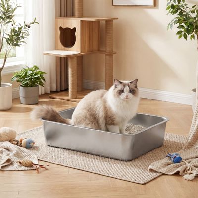 Feandrea Bac à Litière pour Chats en Acier Inoxydable, Ouvert