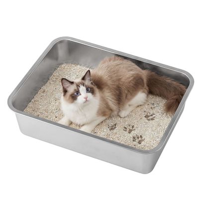 Feandrea Bac à Litière pour Chats en Acier Inoxydable, Ouvert