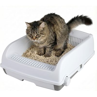 GIANTEX Bac Litière Chat 60x46 cm,Anti-Fuite,Ouvert sur Le Dessus,Tiroir