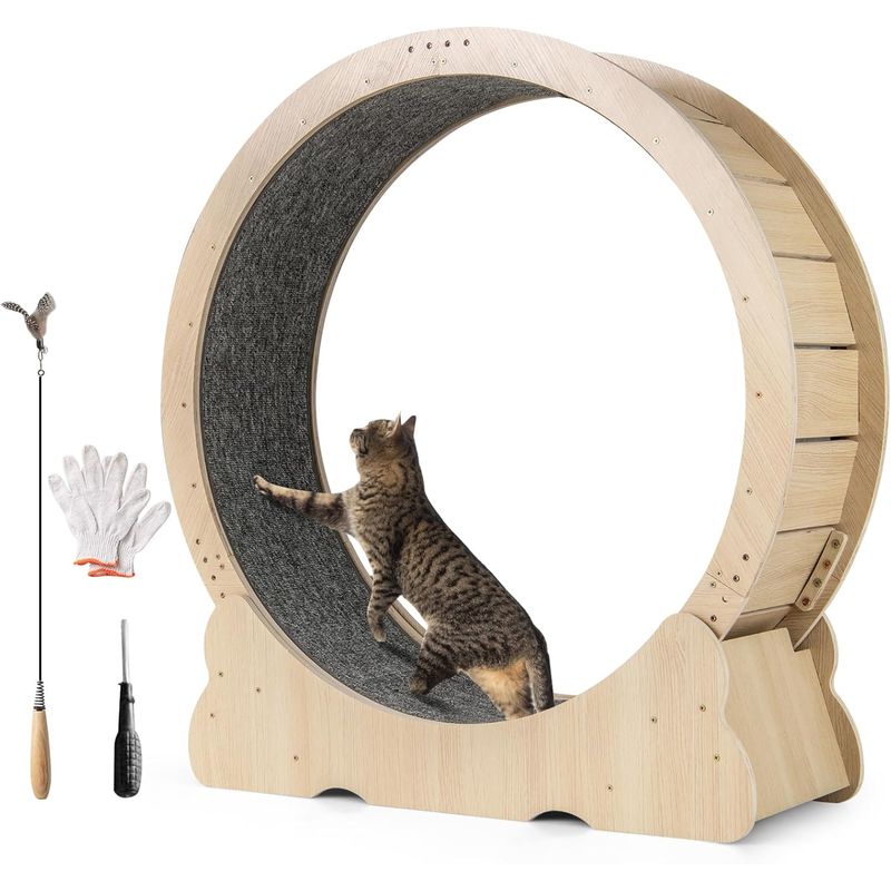 GIANTEX Roue d’Exercice Chat φ101 cm,Bois, Verrou,Antidérapant,Silencieuse