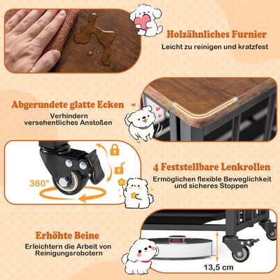 Giantex Zusammenklappbarer Hundekäfig Mit Holz Beistelltisch Und Rollen
