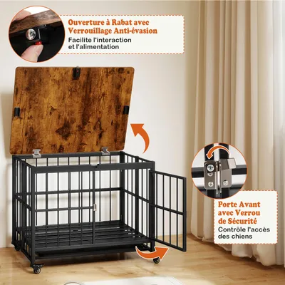 GIANTEX Cage Pliable Chien Table d'Appoint Bois,Roulettes,Plateau Amovible