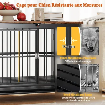 GIANTEX Cage Pliable Chien Table d'Appoint Bois,Roulettes,Plateau Amovible