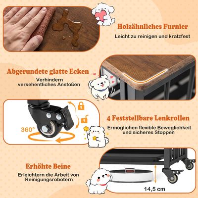 Giantex Zusammenklappbarer Hundekäfig Mit Holz Beistelltisch Und Rollen