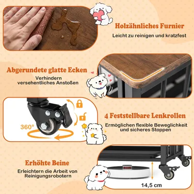 Giantex Zusammenklappbarer Hundekäfig Mit Holz Beistelltisch Und Rollen