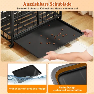 Giantex Zusammenklappbarer Hundekäfig Mit Holz Beistelltisch Und Rollen