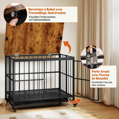 GIANTEX Cage Pliable Chien Table d'Appoint Bois,Roulettes,Plateau Amovible