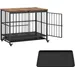GIANTEX Cage Pliable Chien Table d'Appoint Bois,Roulettes,Plateau Amovible