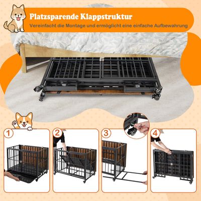 Giantex Zusammenklappbarer Hundekäfig Mit Holz Beistelltisch Und Rollen
