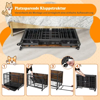 Giantex Zusammenklappbarer Hundekäfig Mit Holz Beistelltisch Und Rollen