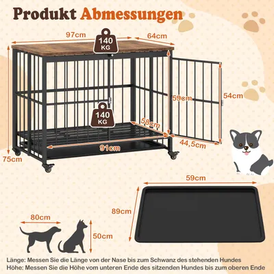 Giantex Zusammenklappbarer Hundekäfig Mit Holz Beistelltisch Und Rollen