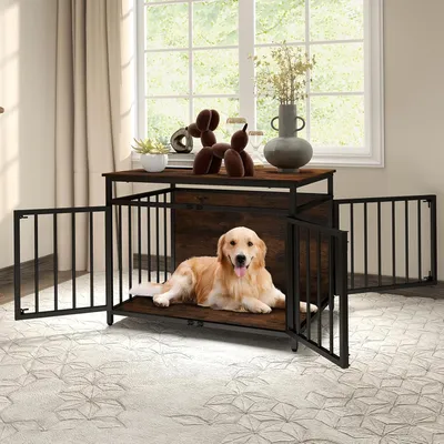 GIANTEX Cage Chien 80x60x64 cm, Métal, 3 Portes, Verrou, Patins Réglables