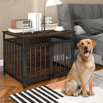 GIANTEX Cage Chien 80x60x64 cm, Métal, 3 Portes, Verrou, Patins Réglables