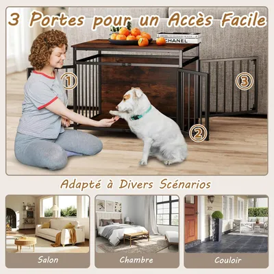 GIANTEX Cage Chien 80x60x64 cm, Métal, 3 Portes, Verrou, Patins Réglables