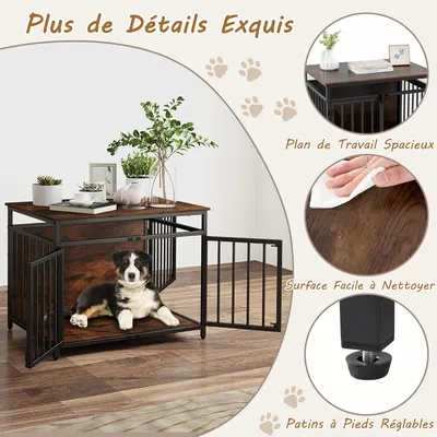 GIANTEX Cage Chien 80x60x64 cm, Métal, 3 Portes, Verrou, Patins Réglables