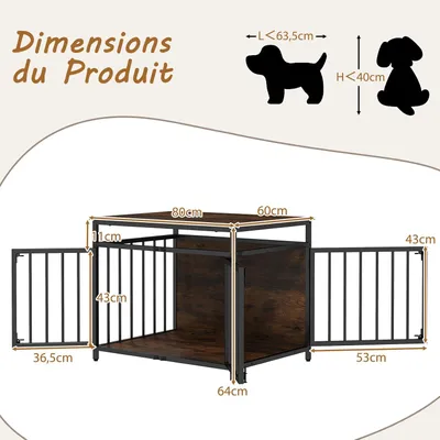 GIANTEX Cage Chien 80x60x64 cm, Métal, 3 Portes, Verrou, Patins Réglables