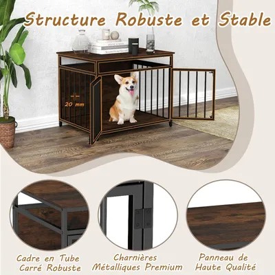 GIANTEX Cage Chien 80x60x64 cm, Métal, 3 Portes, Verrou, Patins Réglables