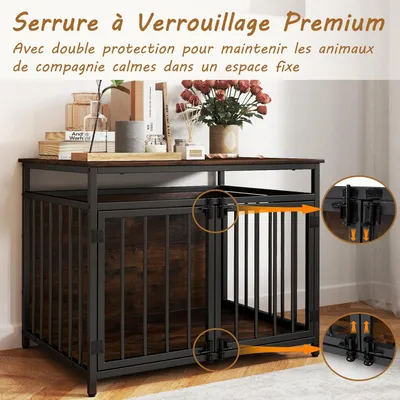 GIANTEX Cage Chien 80x60x64 cm, Métal, 3 Portes, Verrou, Patins Réglables